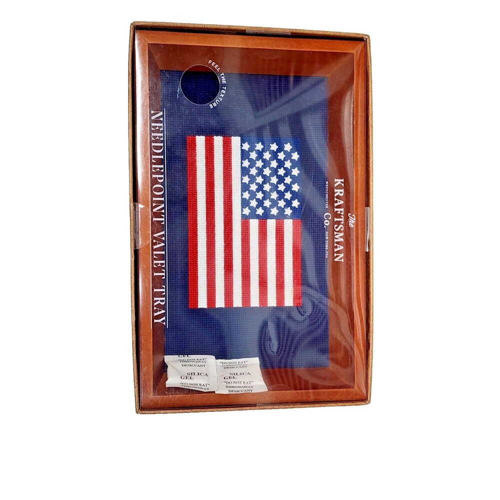The Kraftsman Co Needlepoint Wooden Valet Tray Golf Motif - Brand New Sealed